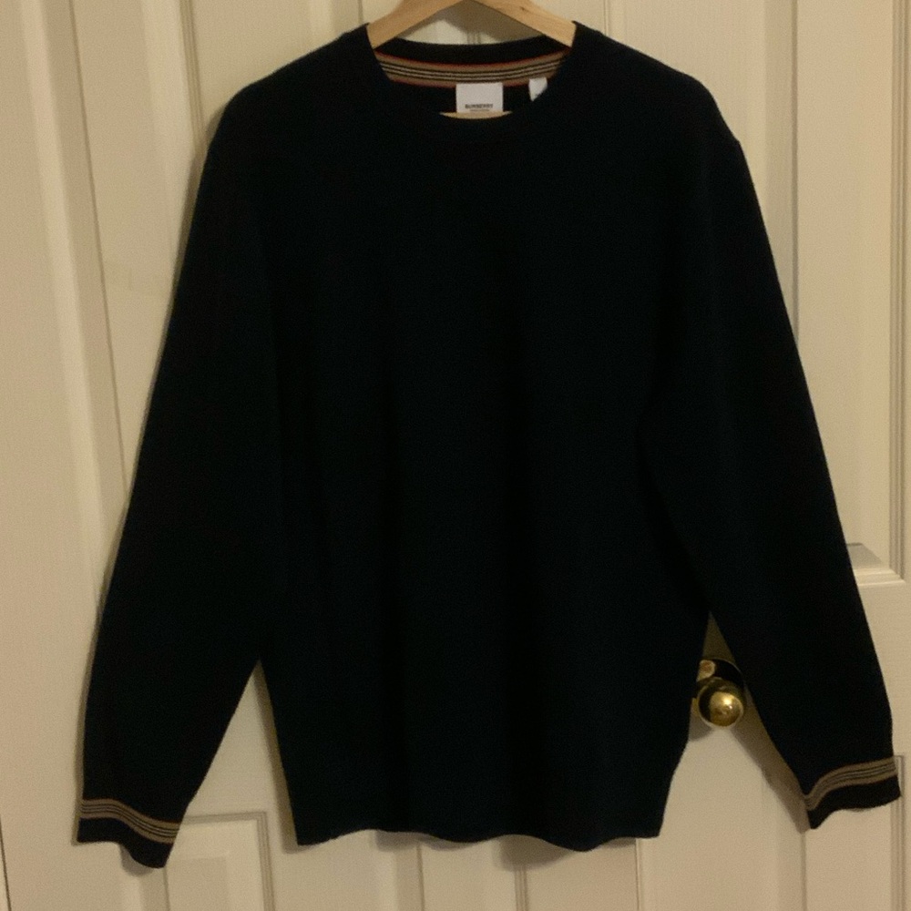 Burberry Men's Navy Blue “Paradise” Crewneck 100% Wool Sweater - XL - New w/Tags